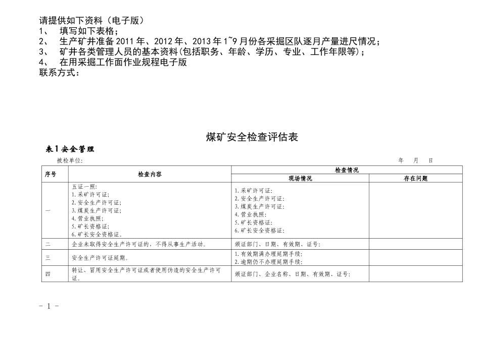 兖矿集团公司煤矿安全技术评价表_第1页