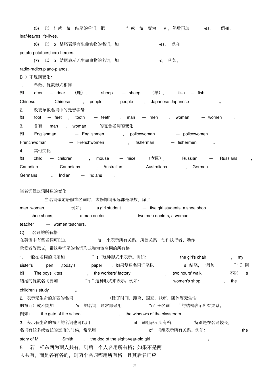 1初中英语名词用法精讲精练公开课_第2页
