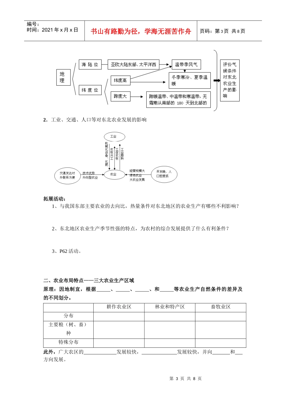 区域农业发展---以我国东北地区为例导学案_第3页