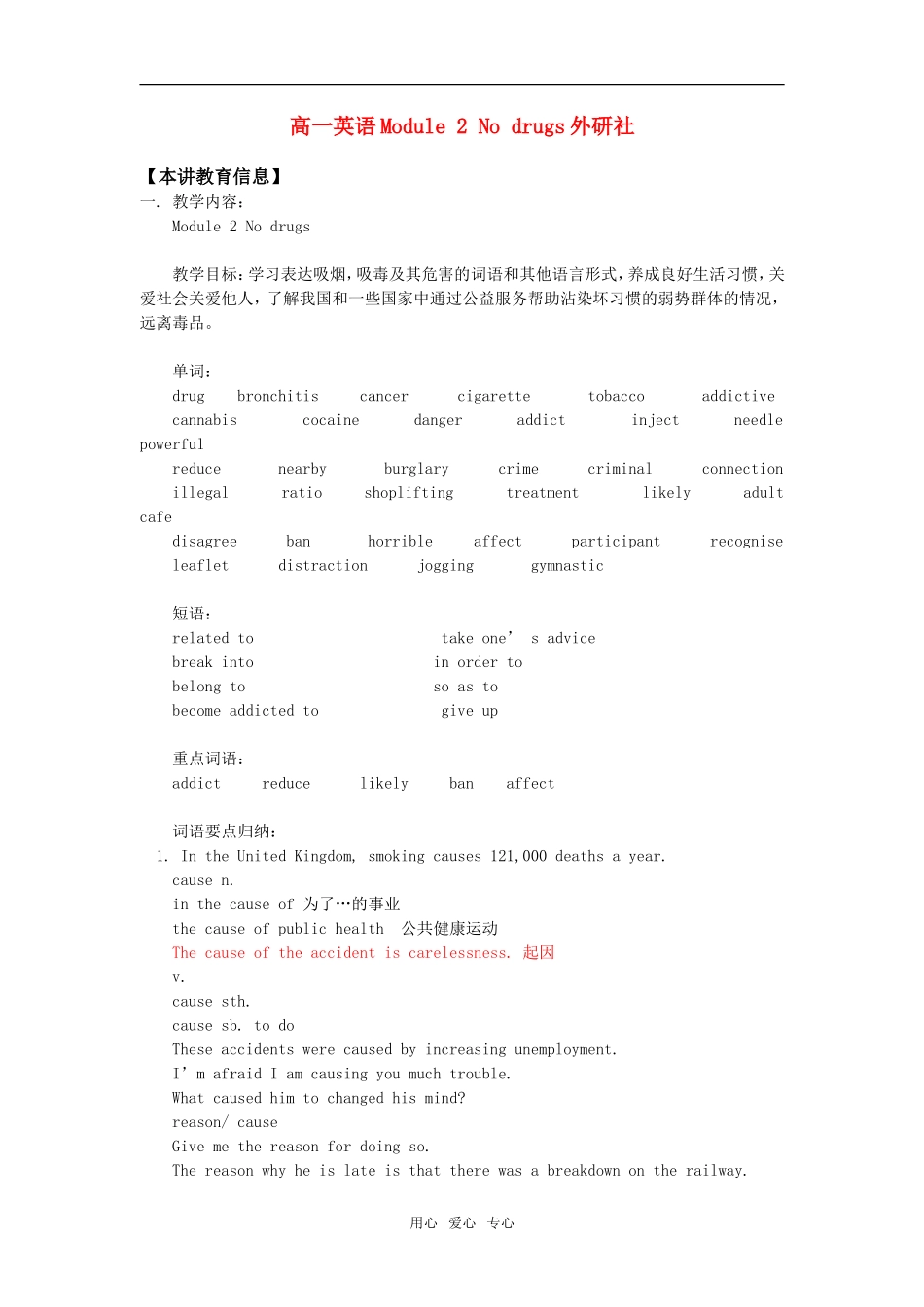 高一英语Module 2 No drugs外研社知识精讲_第1页