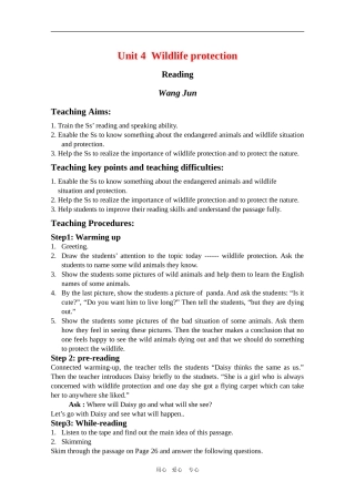 高三英语：Unit 4 Wildlife Protection 教案（2）（新人教版必修2）
