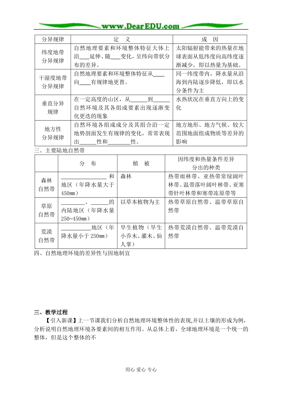 高中地理第三节 自然地理环境的差异性教案 湘教版 必修1_第2页