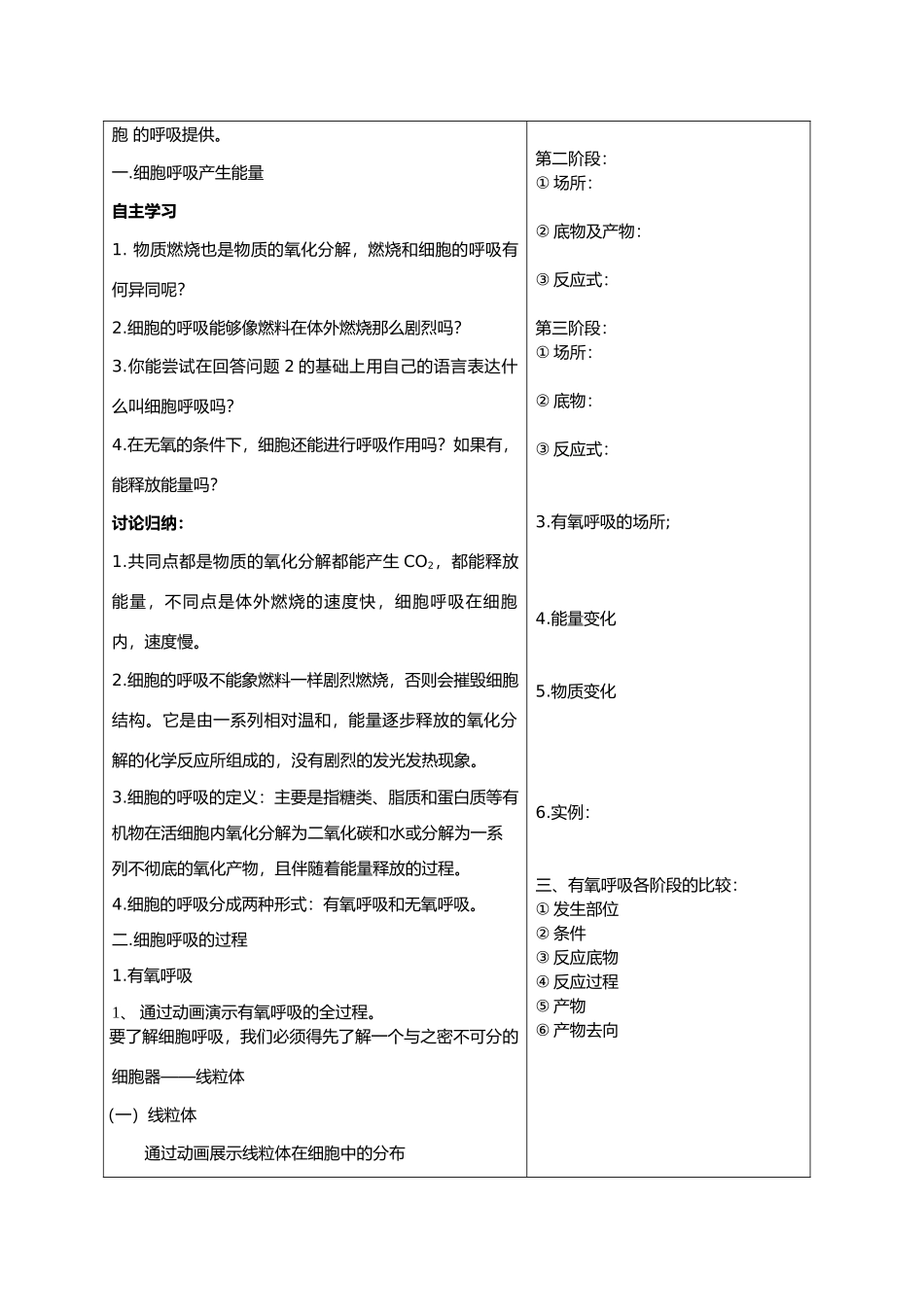 高中生物课题：细胞的呼吸（有氧呼吸）教案新人教版必修1_第2页