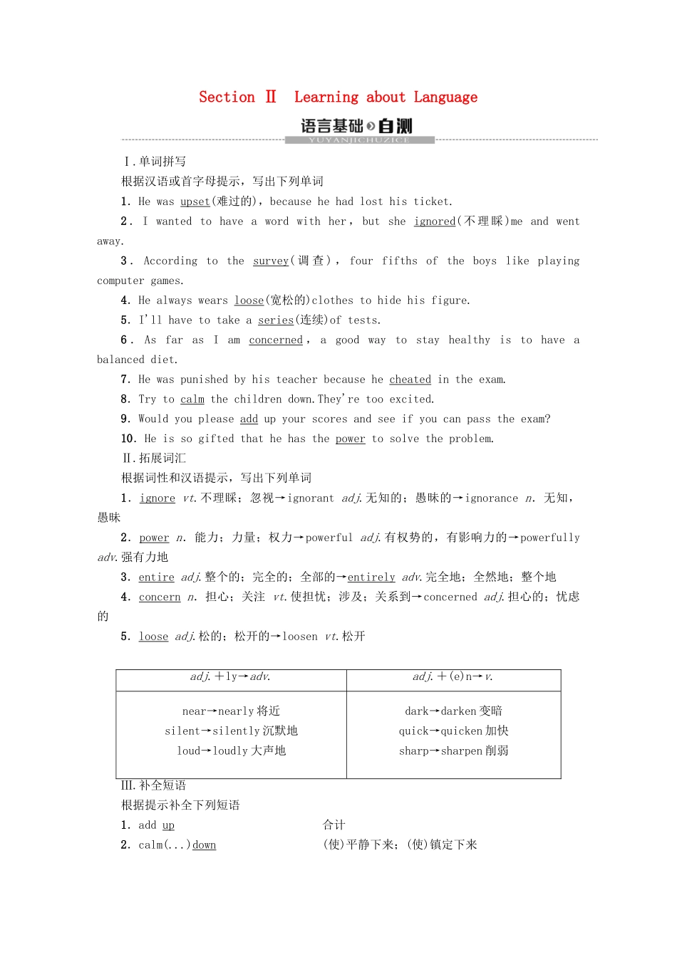 高中英语 Unit 1 Friendship Section Ⅱ Learning about Language讲义 新人教版必修1-新人教版高一必修1英语教案_第1页