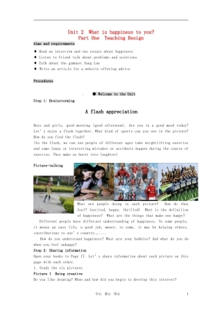 高中英语 Unit 2《What is happiness to you》Welcome to the Unit教案4 译林版选修6