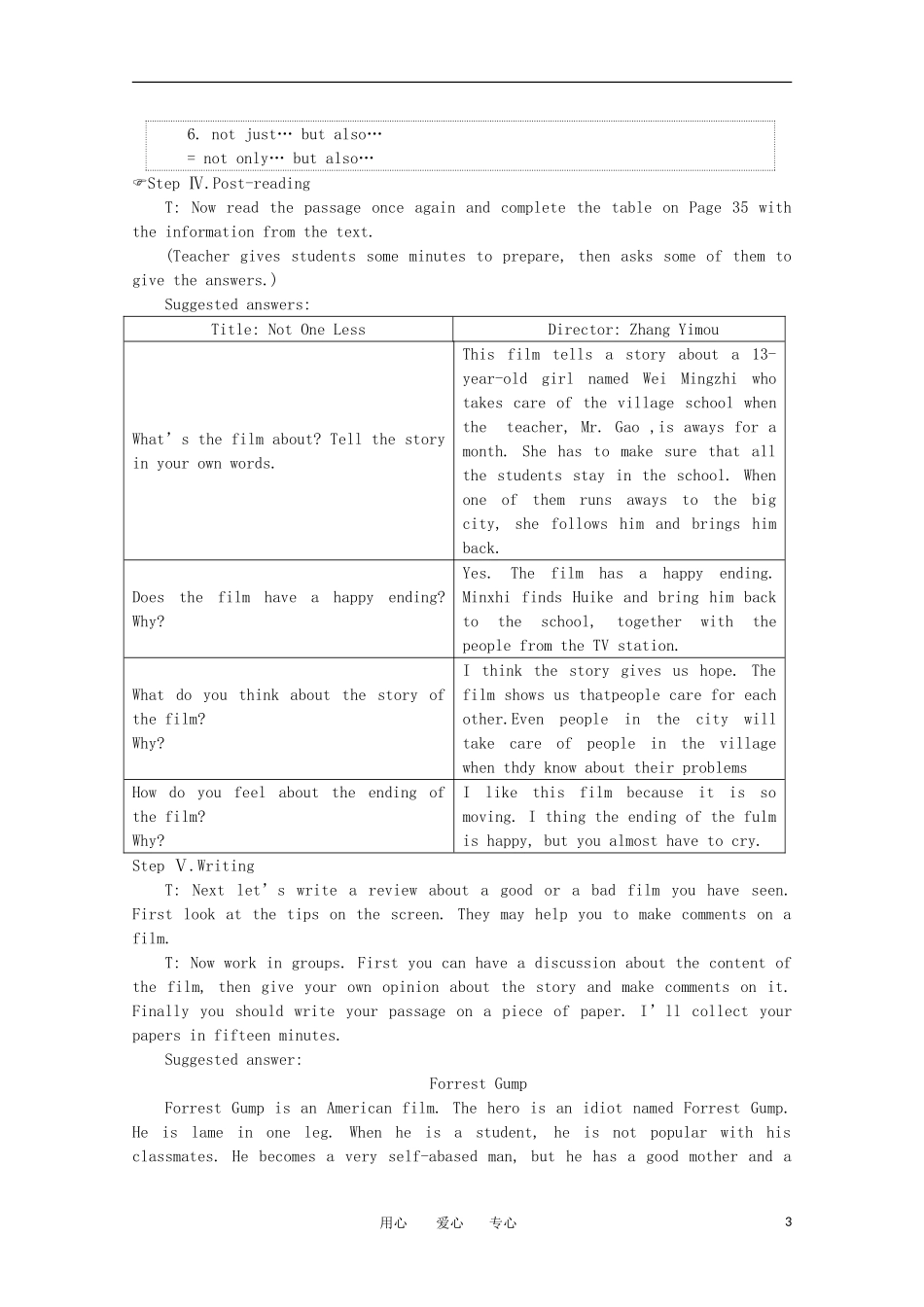 高一英语 Unit5《The silver screen第四课时》精品教案 旧人教版第一册_第3页