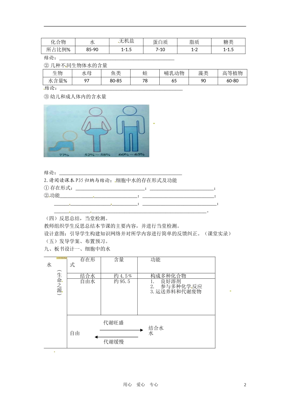 高中生物 《细胞中的无机物》教案 新人教版必修1_第2页