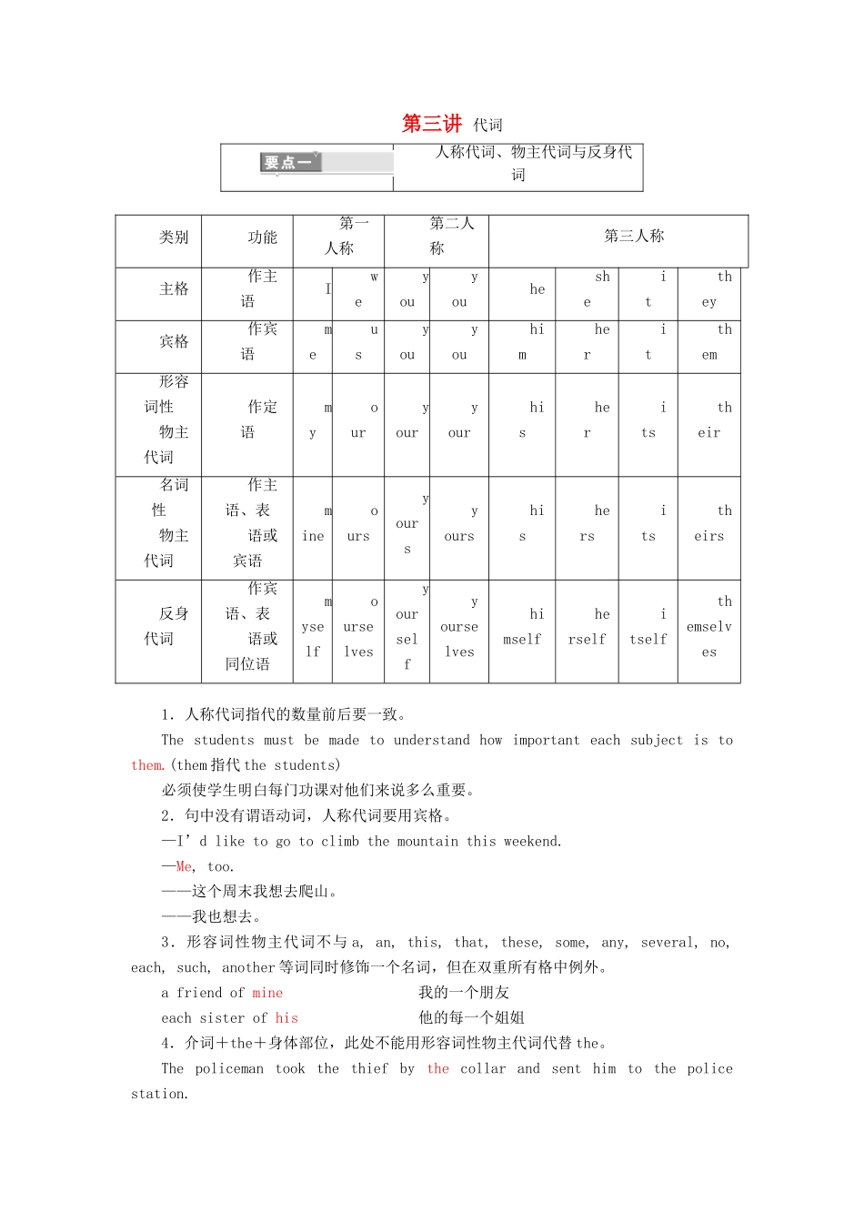 高考英语一轮复习 精细化学通语法 第三讲 代词讲义-人教版高三全册英语教案_第1页