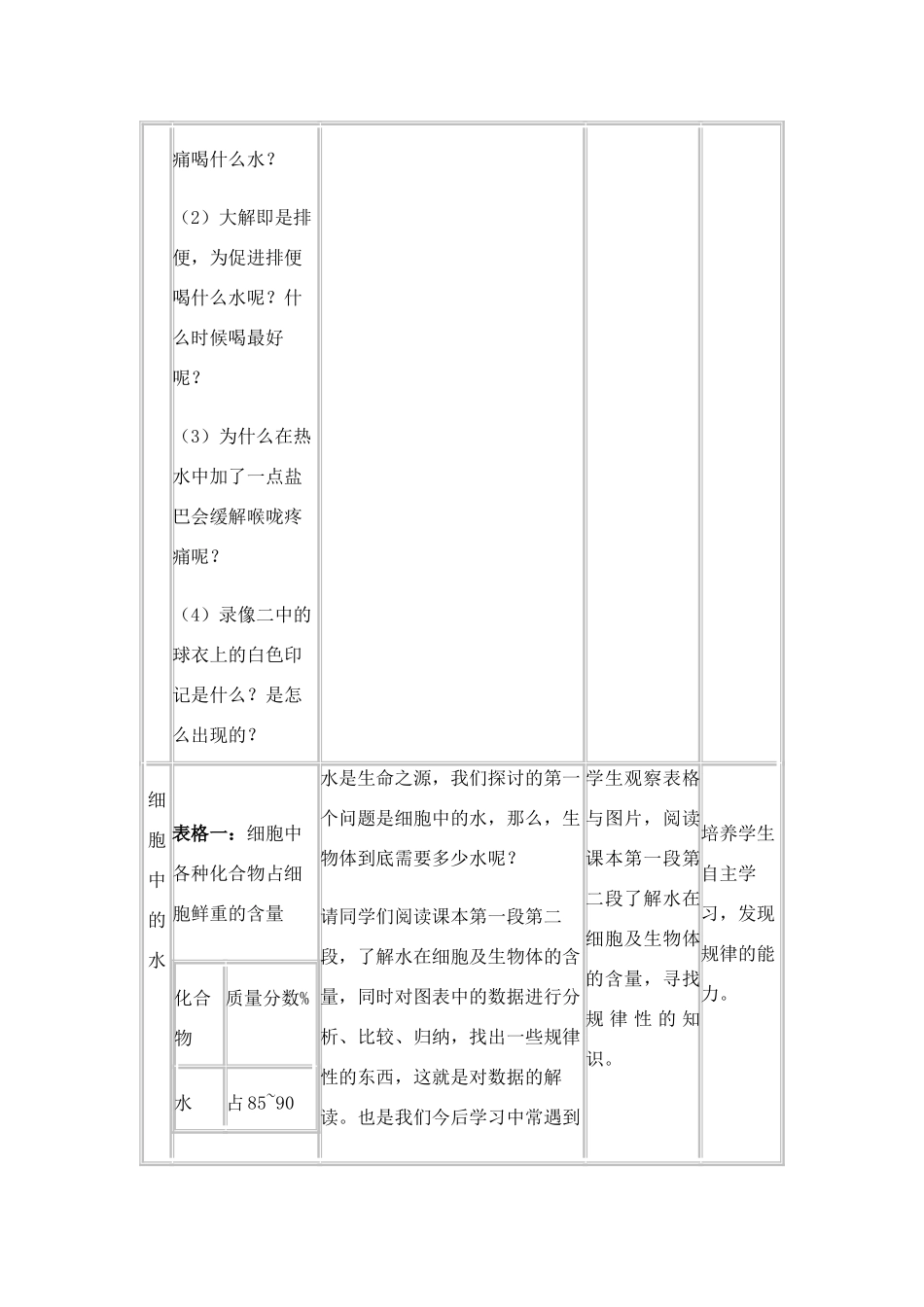 高中生物 细胞中的无机物教学设计 人教版必修1_第3页