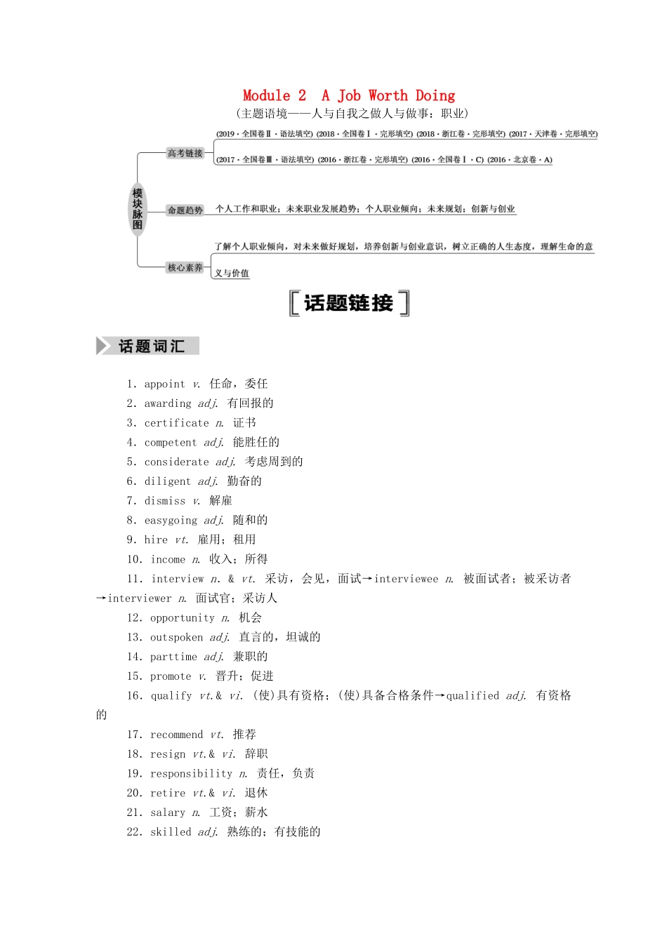 高考英语一轮总复习 Module 2 A Job Worth Doing（教师用书）教案 外研版必修5-外研版高三必修5英语教案_第1页