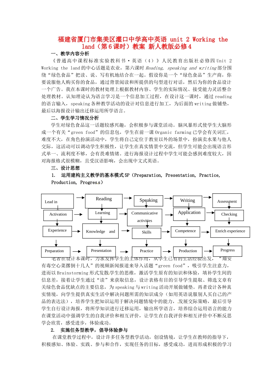 福建省厦门市集美区灌口中学高中英语 unit 2 Working the land（第6课时）教案 新人教版必修4_第1页