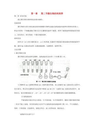 高中生物 第一章 第二节微生物的纯培养教案 北师大版