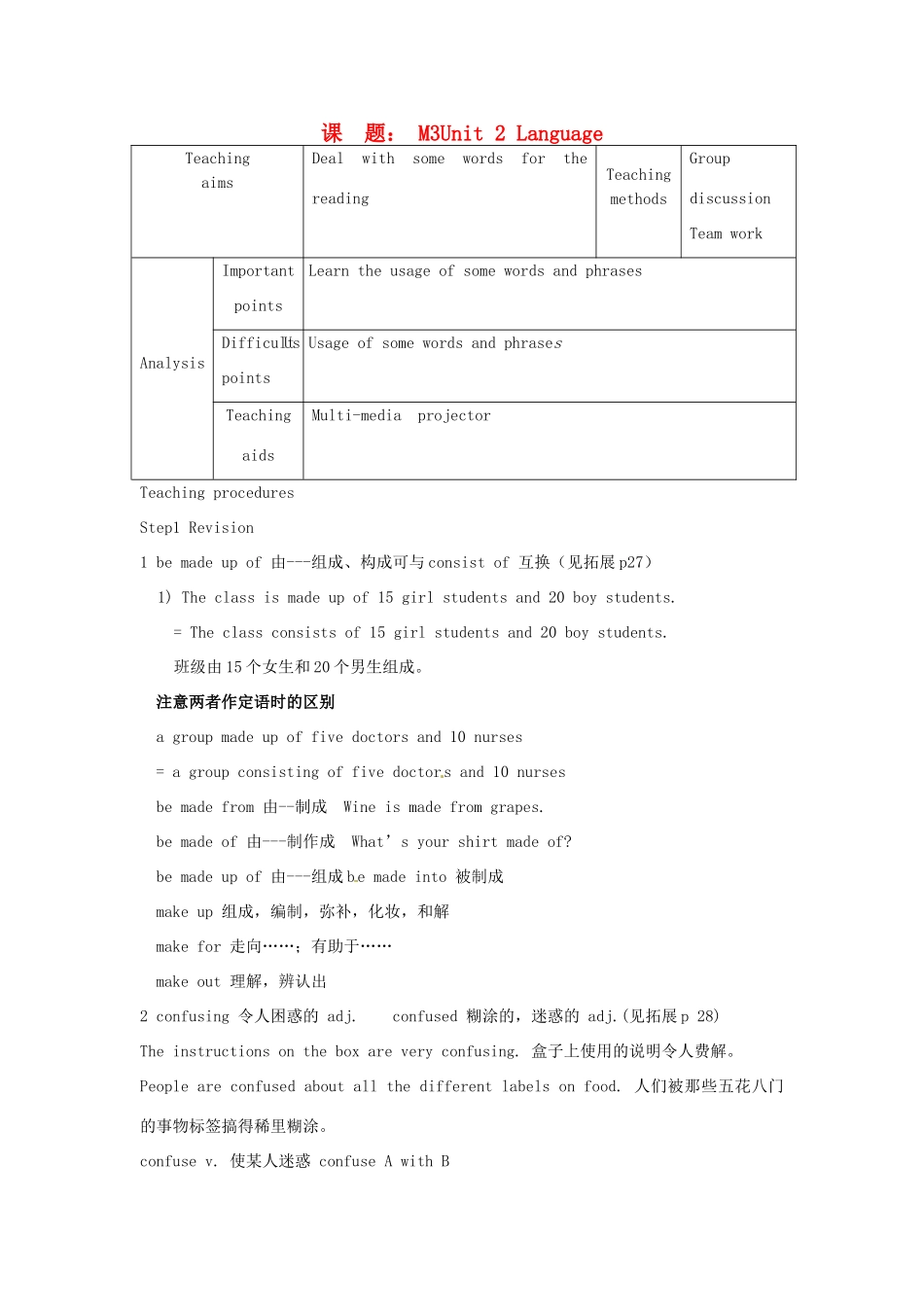 高中英语 Unit2 Language教案 牛津译林版必修1-牛津版高一必修1英语教案_第1页