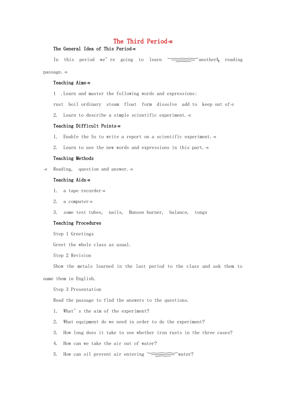 高中英语 Module 5 3rd period教案 外研版必修1_第1页