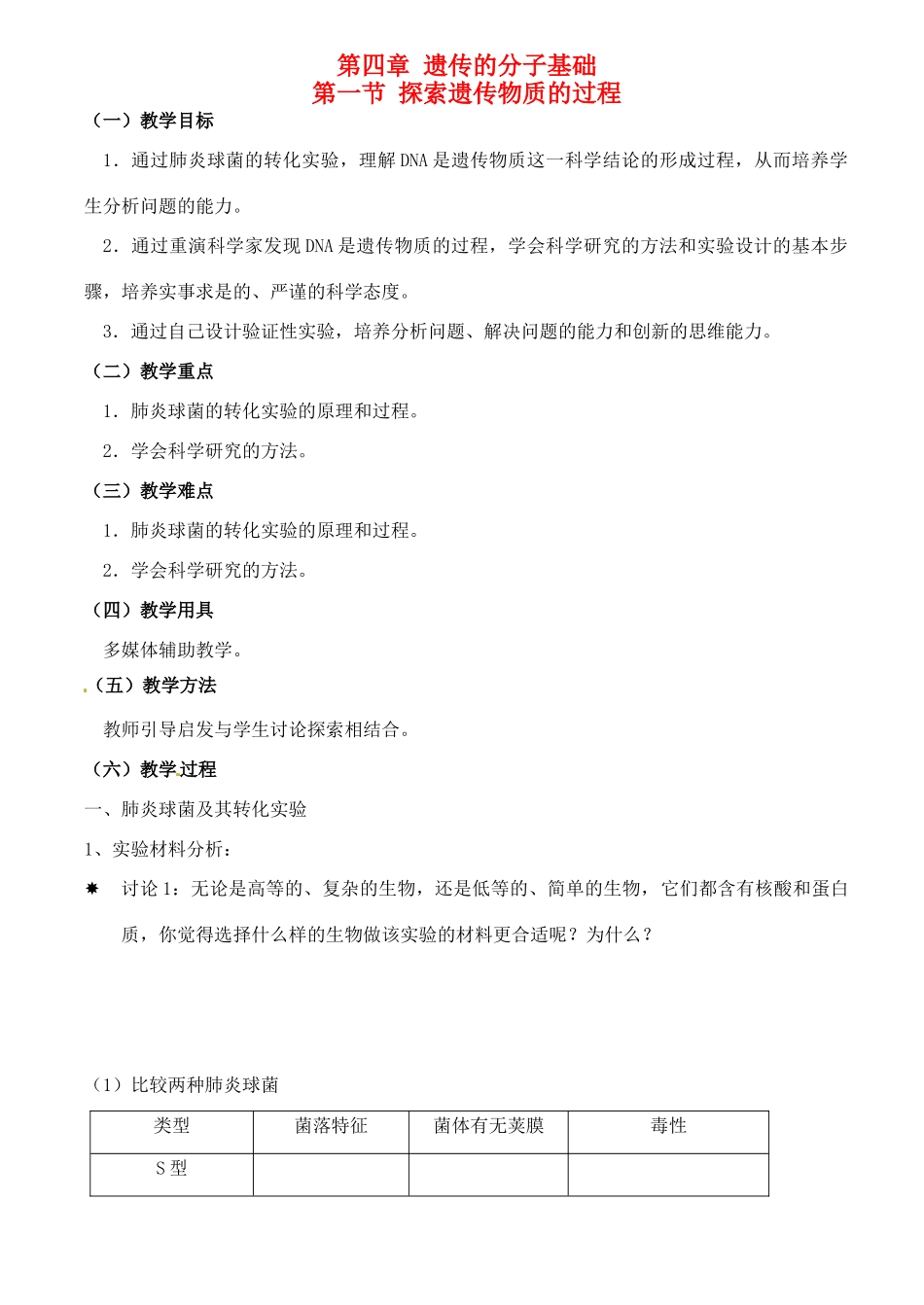 高考生物一轮复习 探索遗传物质的过程教案-人教版高三全册生物教案_第1页