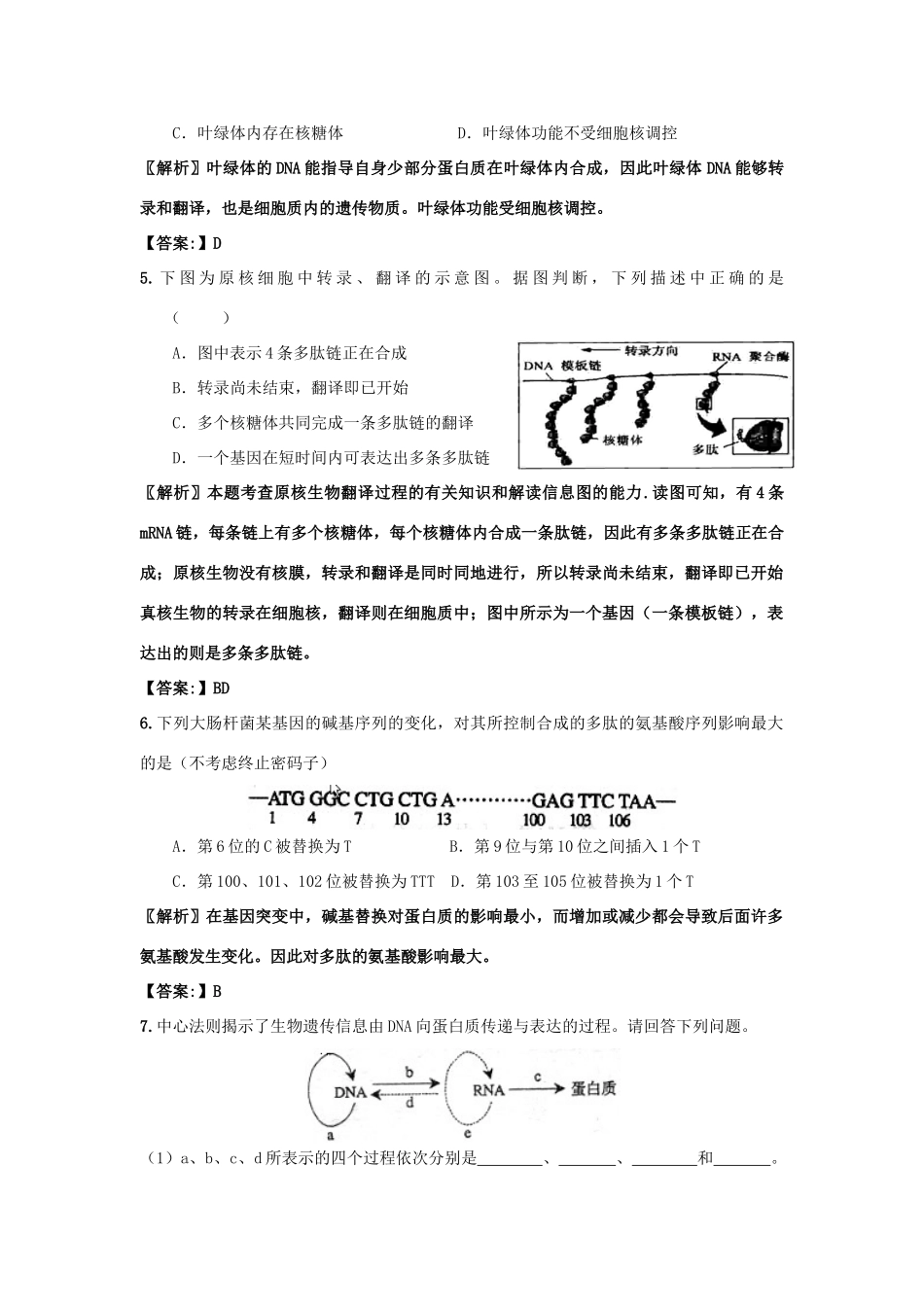 高中生物 考点解析与跟踪精练 基因的表达教案 人教版_第2页
