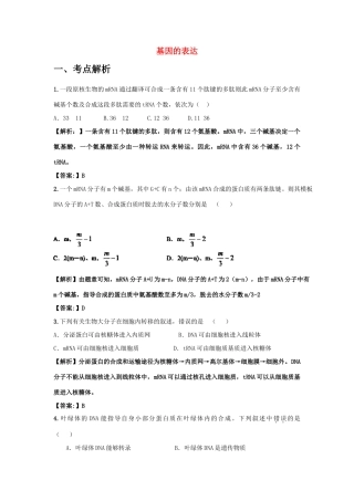 高中生物 考点解析与跟踪精练 基因的表达教案 人教版