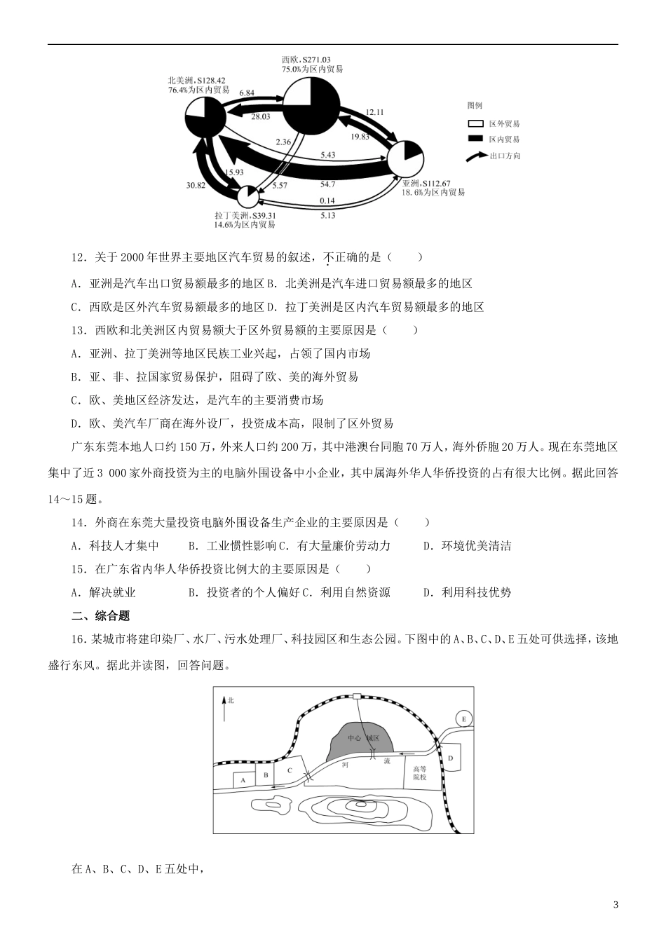 北京市大兴区第三中学高中地理《第四章 工业地域的形成与发展》练习题 新人教版必修2_第3页