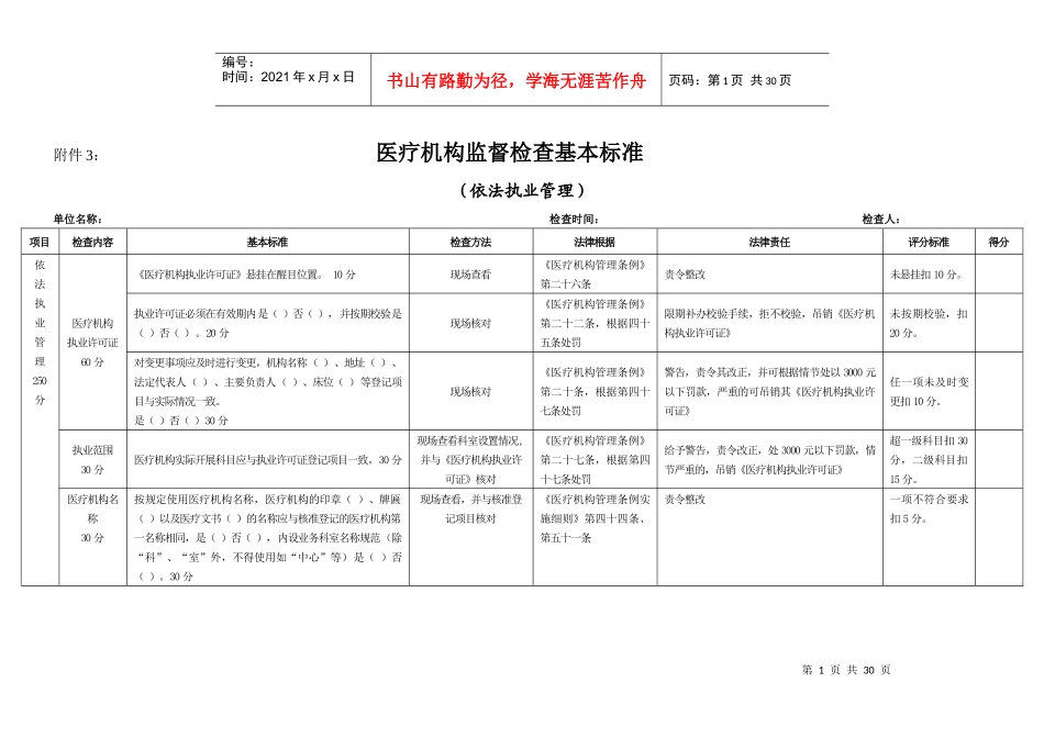 医疗机构监督检查基本标准_第1页