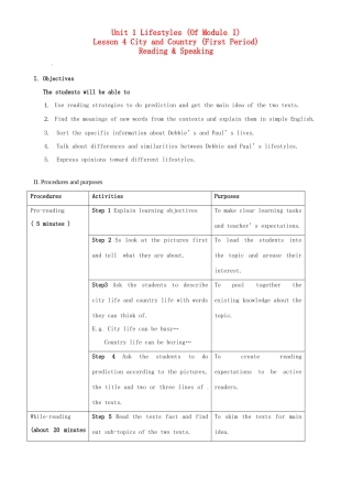 北京市房山区周口店中学高中英语《Unit 1 Lesson 4 City and Country》教案