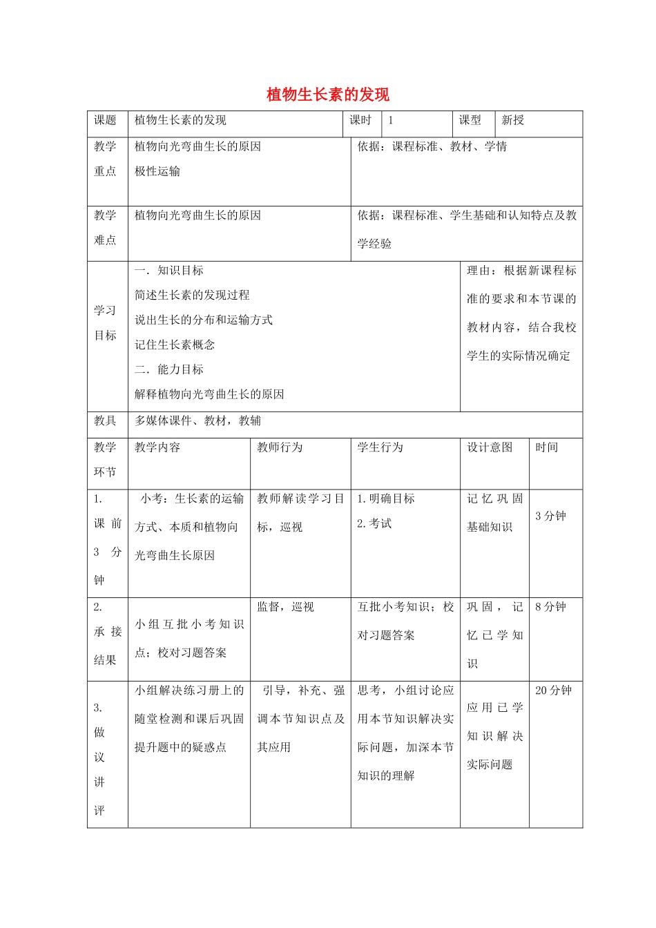 高中生物 第三章 植物的激素调节 3.1 植物生长素的发现2教案 新人教版必修3-新人教版高二必修3生物教案_第1页