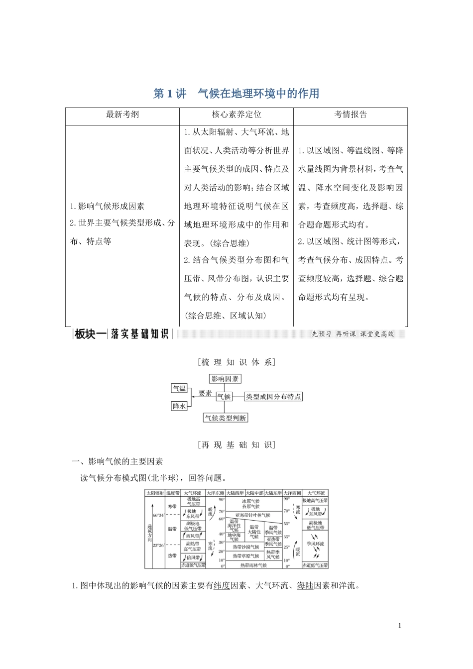 高考地理总复习 第三章 地理环境的整体性和区域差异 第1讲 气候在地理环境中的作用教案（含解析）中图版-中图版高三全册地理教案_第1页