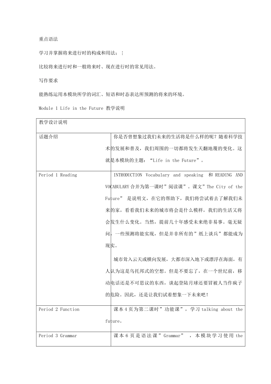 高中英语 Module1 life in the future 教案 外研版必修4_第2页