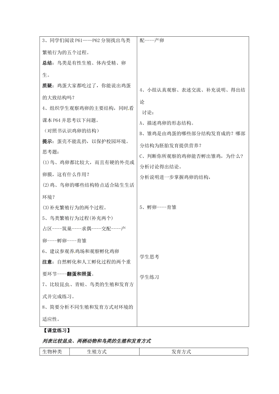 八年级生物上册 第四单元 第二章 第3节《鸟的生殖和发育》教案1 （新版）济南版-（新版）济南版初中八年级上册生物教案_第2页