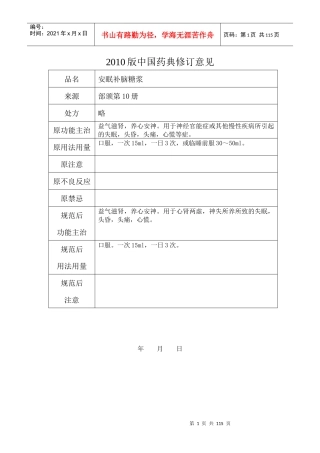 《中国药典》XXXX年版(一部)成方制剂拟新增品种中医标