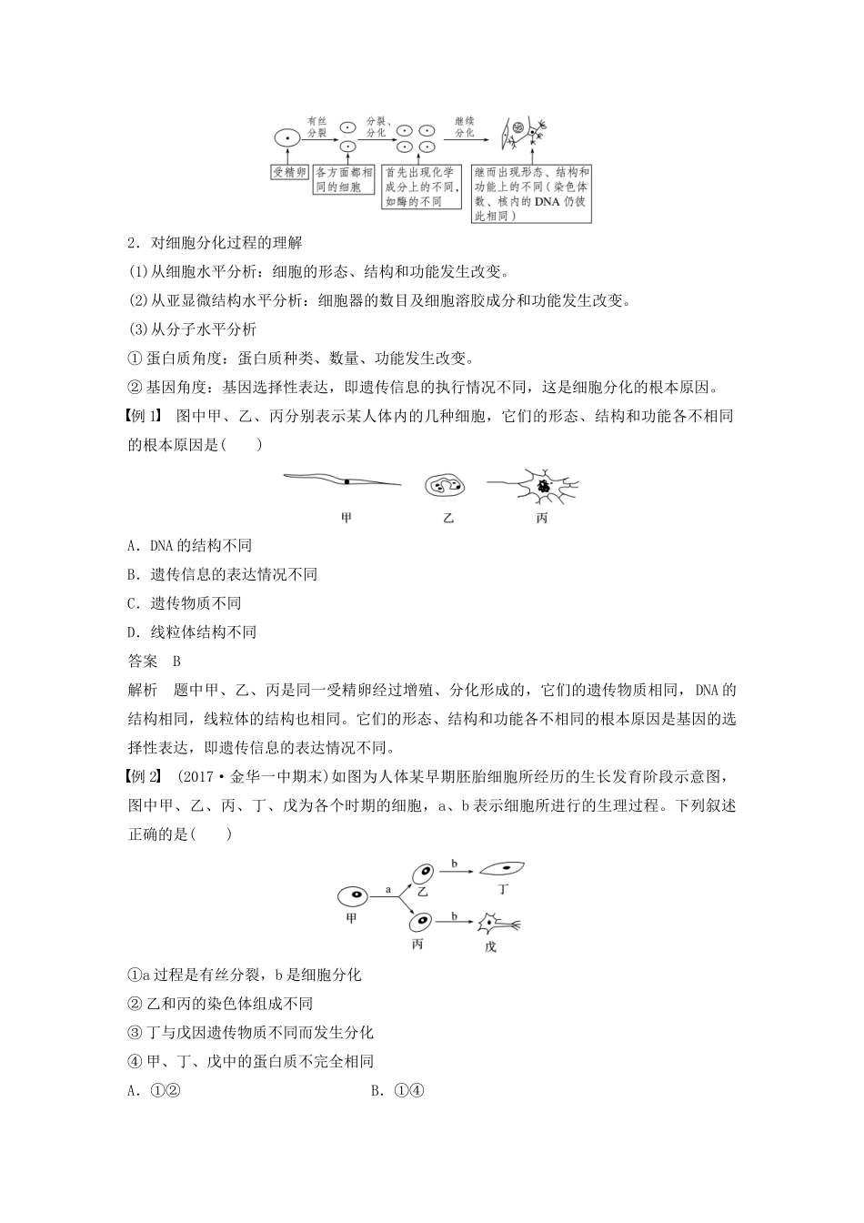 高中生物 第四章 细胞的增殖与分化 第二节 细胞的分化教案 浙科版必修1-浙科版高中必修1生物教案_第2页