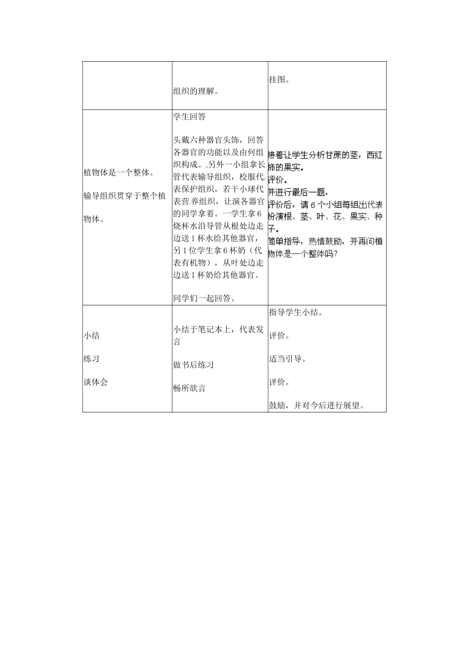 湖南省株洲县渌口镇中学七年级生物上册 第二单元 第一章 第三节 植物体的结构层次教案 （新版）新人教版_第3页