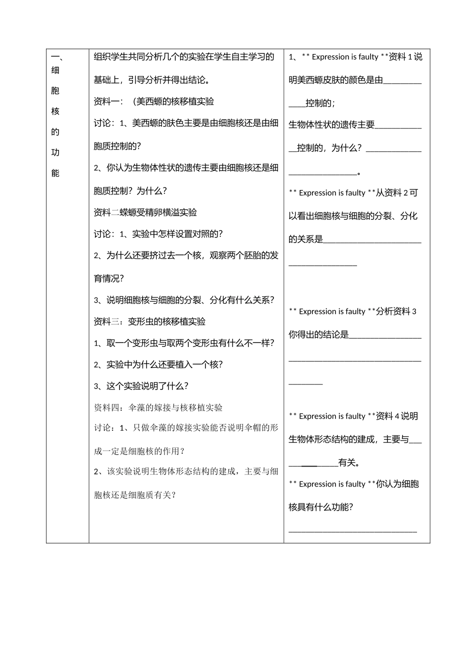高中生物 细胞核-系统的控制中心教案 新人教版必修1_第2页