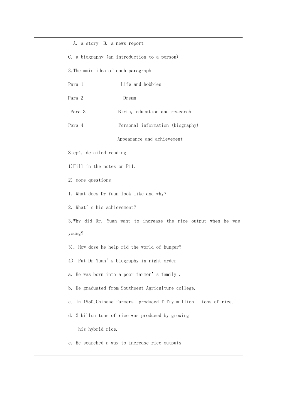 高中英语 Unit 2《Working the land-pre-reading, reading, and comprehending》教案 新人教版必修4_第2页