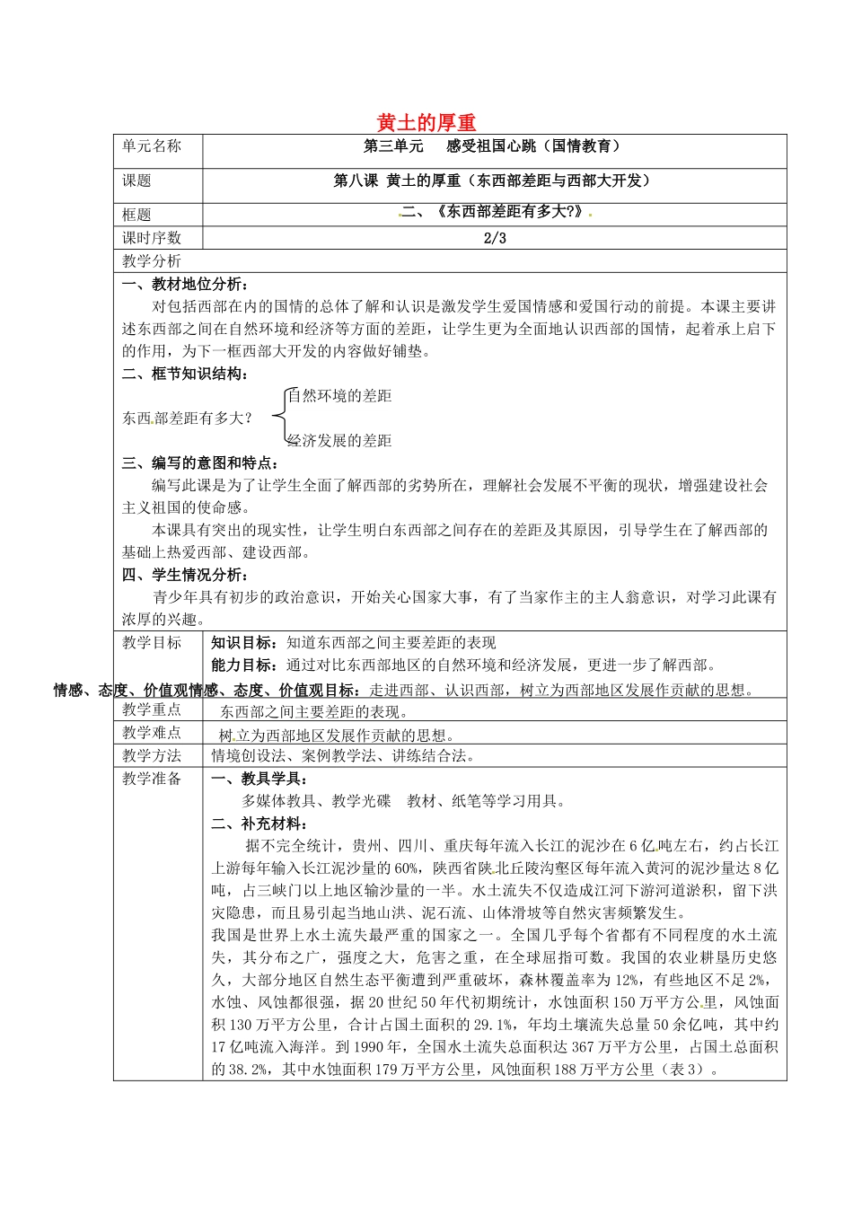 河南省洛阳36中八年级地理下册 黄土的厚重教案 新人教版_第1页