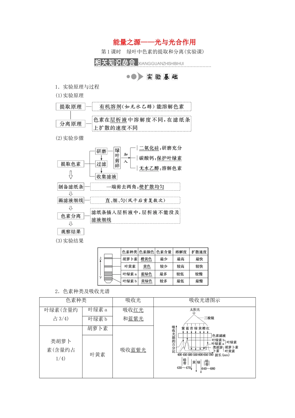 （新课改省份专用）高考生物一轮复习 第三单元 第三讲 能量之源--光与光合作用讲义（含解析）-人教版高三全册生物教案_第1页