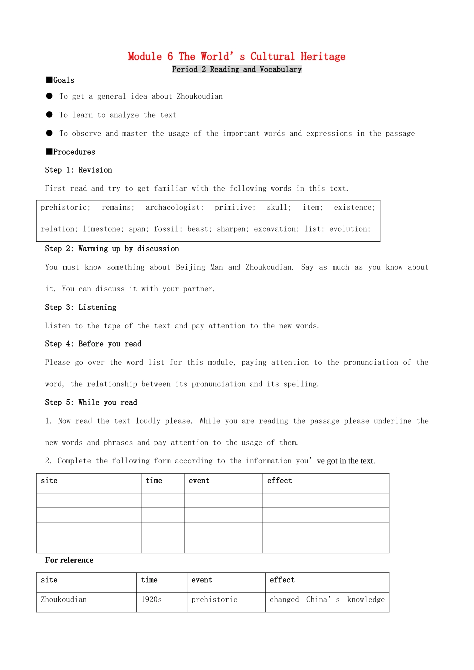高中英语 Module 6 The World’s Cultural Heritage-Period 2练习 外研版选修7_第1页