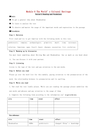 高中英语 Module 6 The World’s Cultural Heritage-Period 2练习 外研版选修7