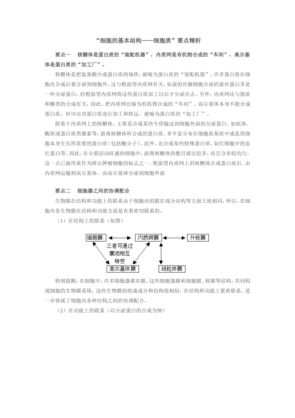 高三生物“细胞的基本结构——细胞质”要点精析学法指导_第1页