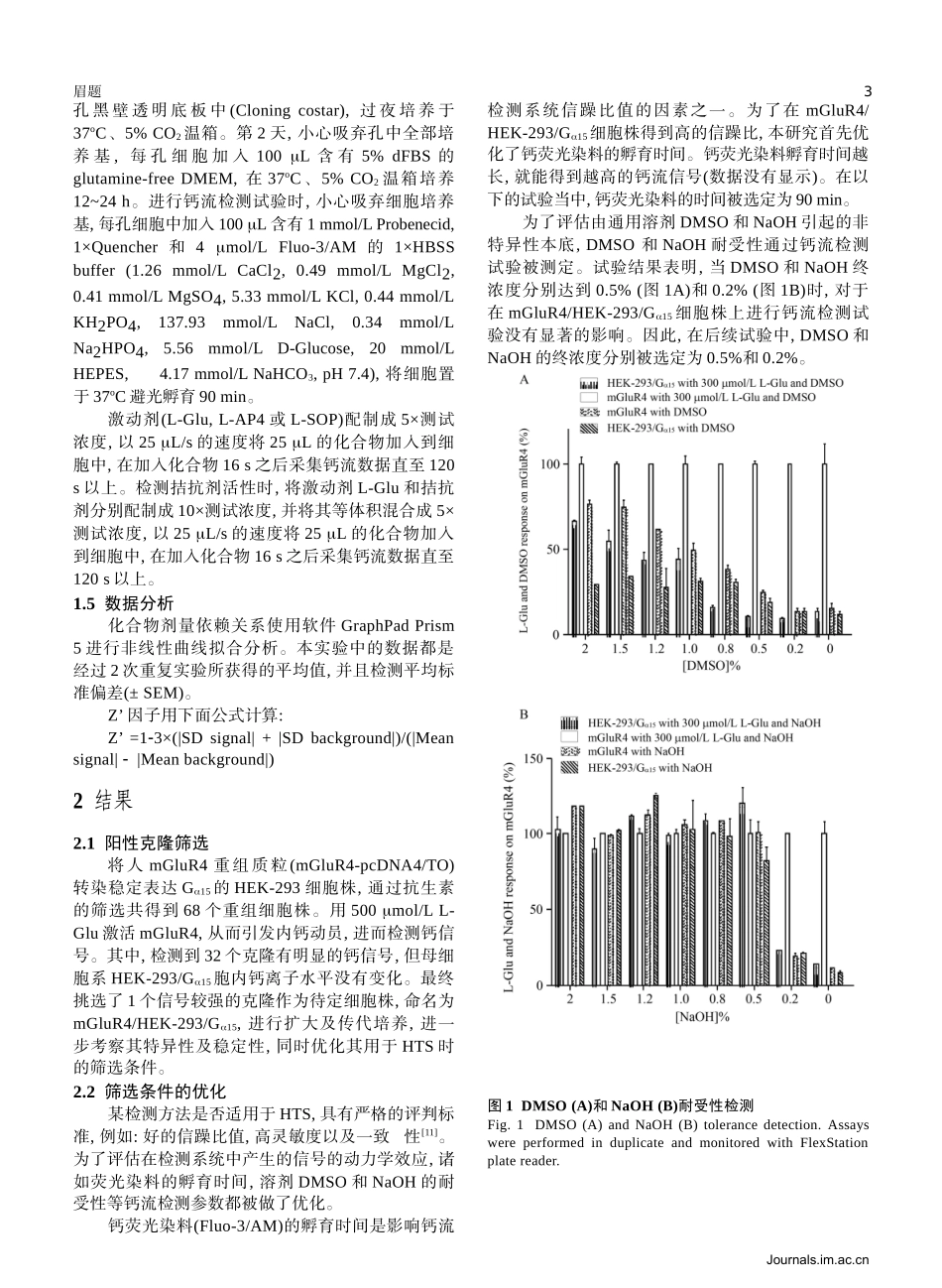 代谢型谷氨酸受体4亚型(mGluR4)高通量药物筛选模型的建_第3页