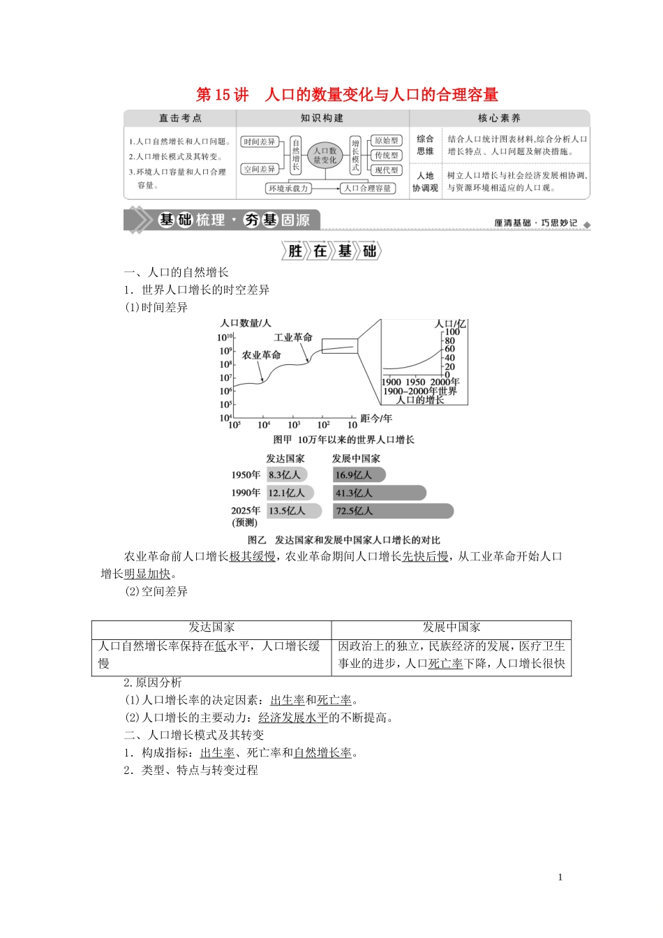 高考地理一轮复习 第六章 人口的变化 第15讲 人口的数量变化与人口的合理容量教案 新人教版-新人教版高三全册地理教案_第1页