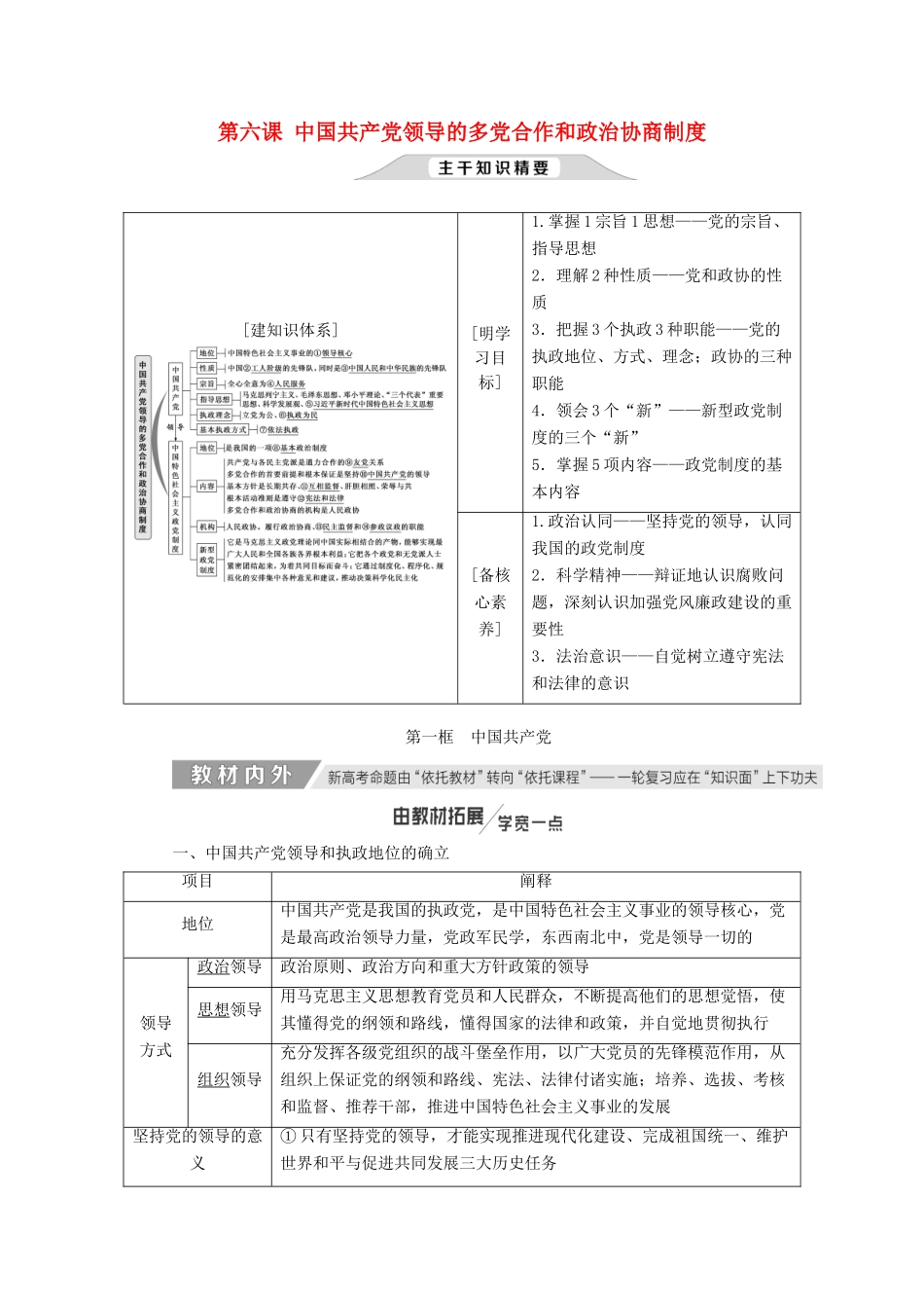 （新课改省份专用）高考政治一轮复习 第三单元 第六课 中国共产党领导的多党合作和政治协商制度讲义 新人教版必修2-新人教版高三必修2政治教案_第1页