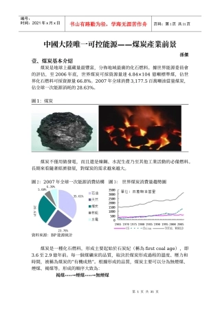 中国大陆唯一可控能源煤炭产业前景