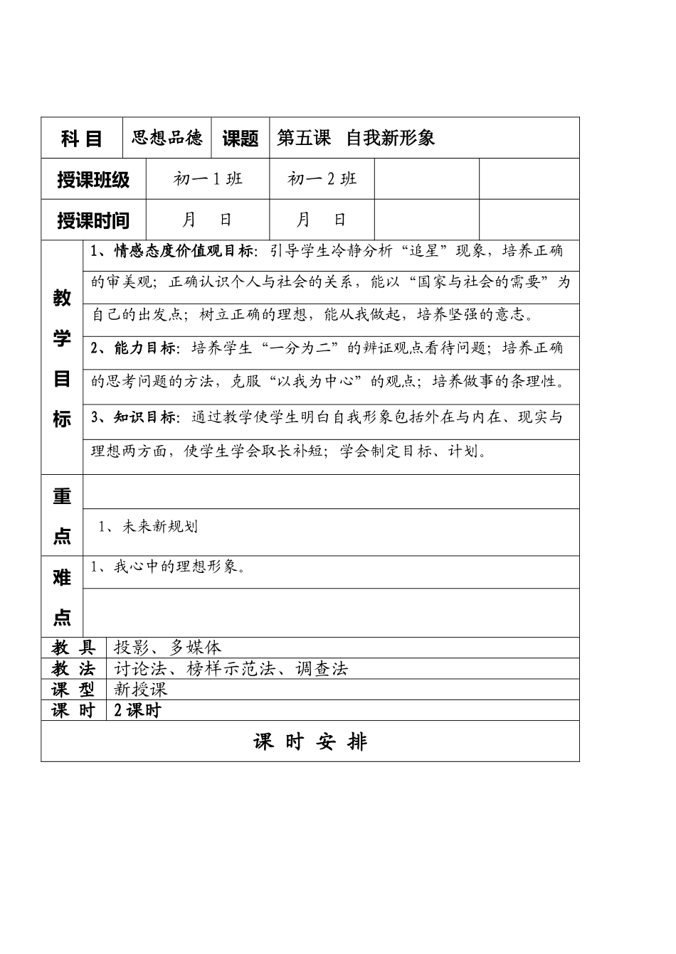 七年级政治5.3　自我新形象　教案4人教版_第1页