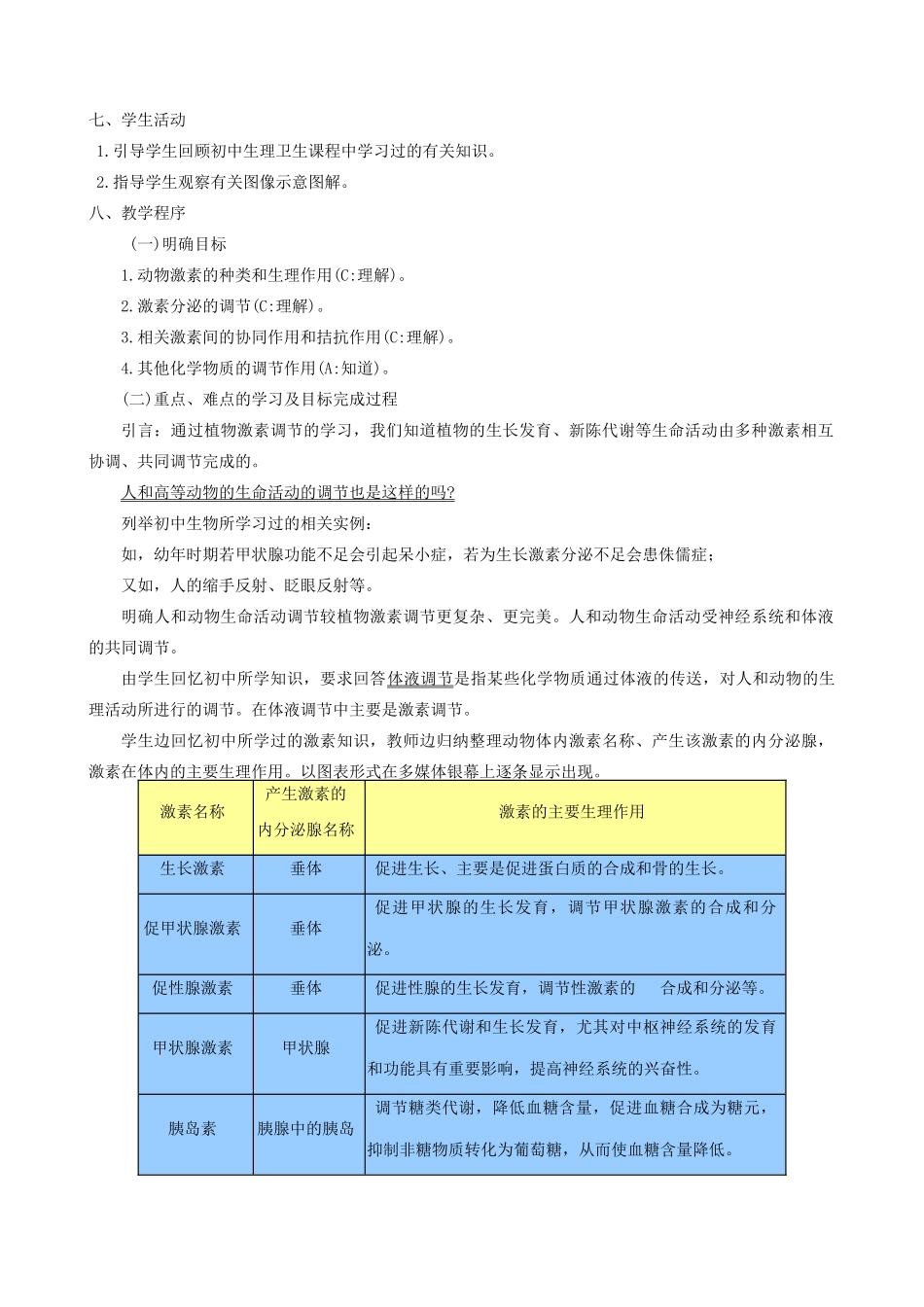 高中生物人和高等动物生命活动调节体液调节教案 旧人教 必修1_第2页