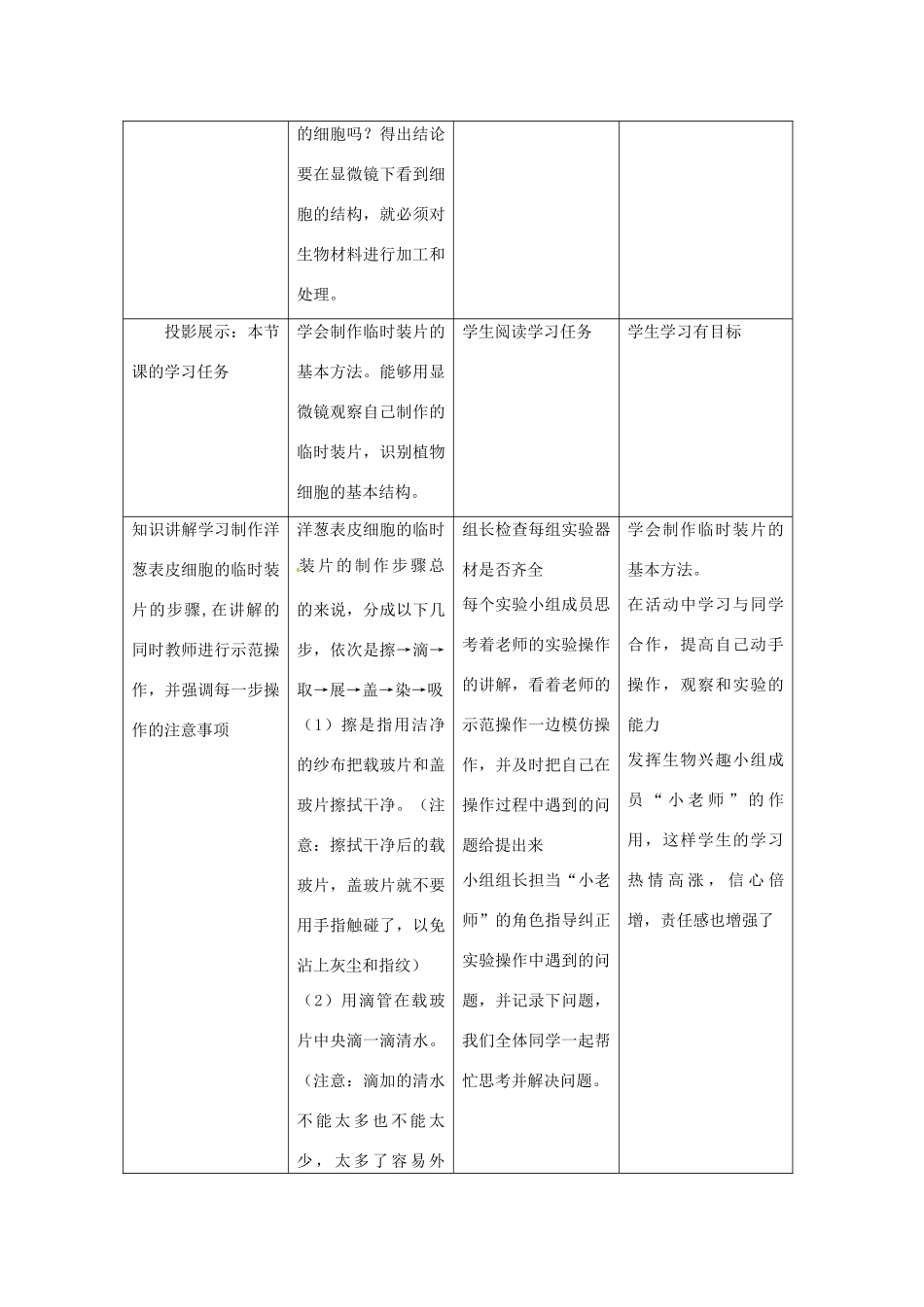江苏省淮安市范集中学八年级生物《用显微镜观察植物细胞实验》教学设计 苏教版_第3页