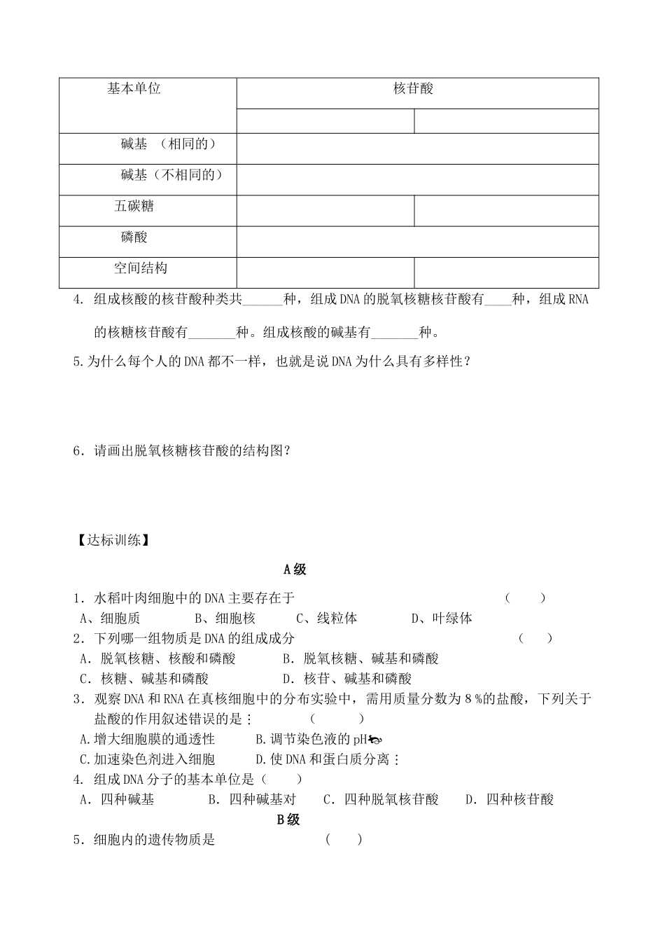 高中生物 2.3遗传信息的携带者 核酸教案 新人教版必修1_第3页