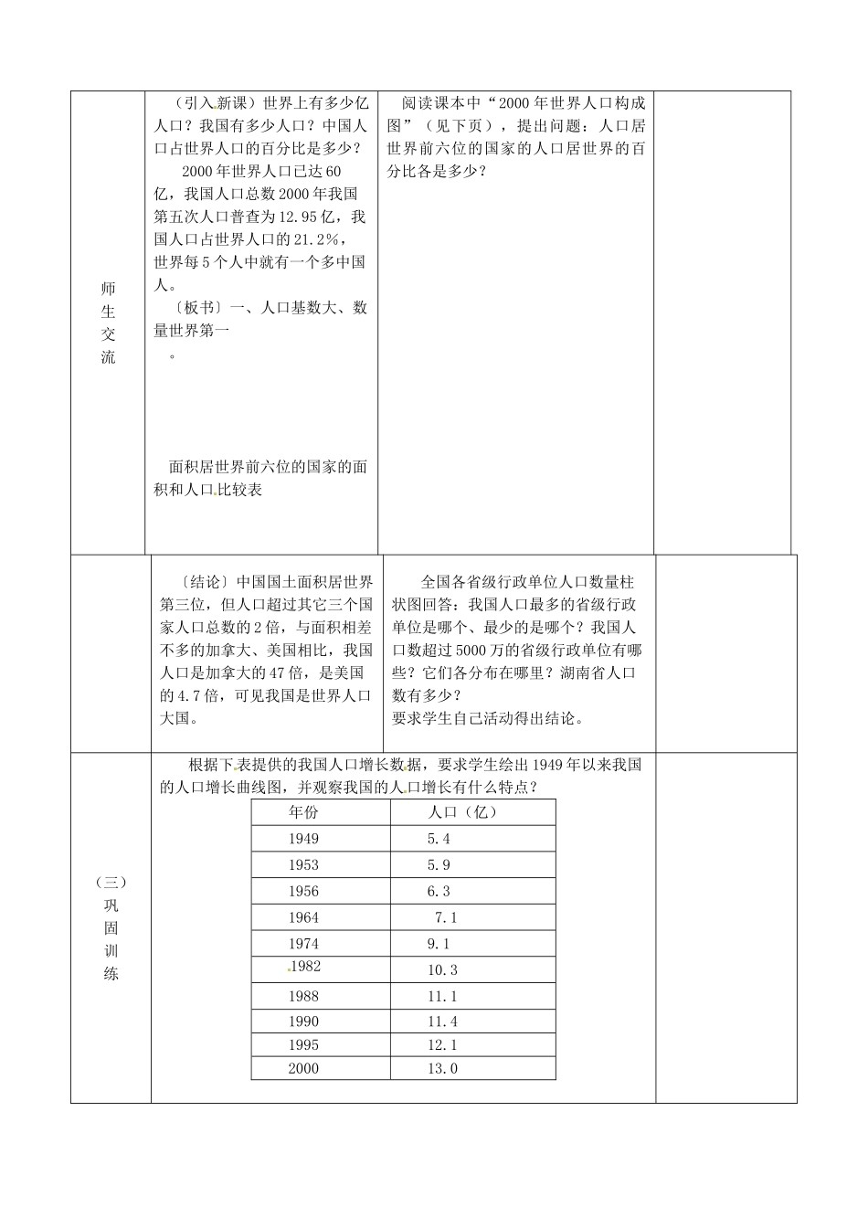 江苏省宿迁市宿城区埠子初级中学八年级地理上册 第一章 第三节 中国的人口（第1课时）教案 湘教版_第2页