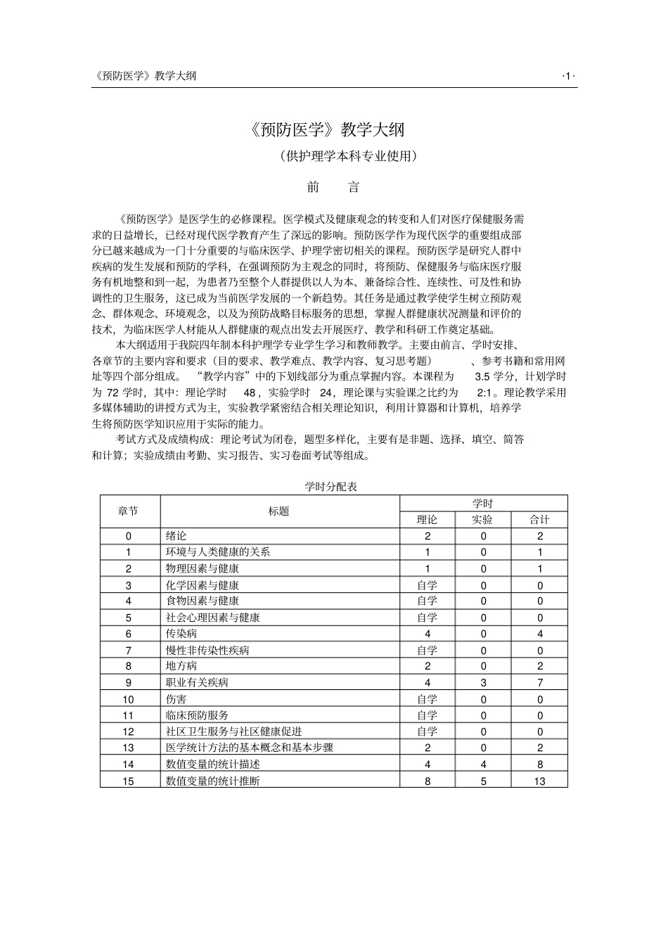 14《预防医学》教学大纲护理本科用_第1页