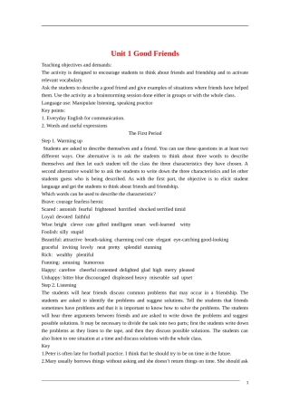 高中英语 Unit 1 Friendship warming up教案 新人教版必修1