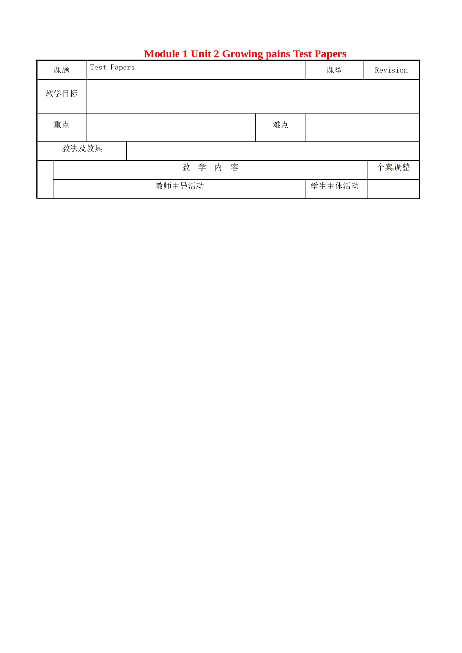 高中英语 Module 1 Unit 2 Growing pains Test Papers教案 牛津泽林版必修1-人教版高一必修1英语教案_第1页